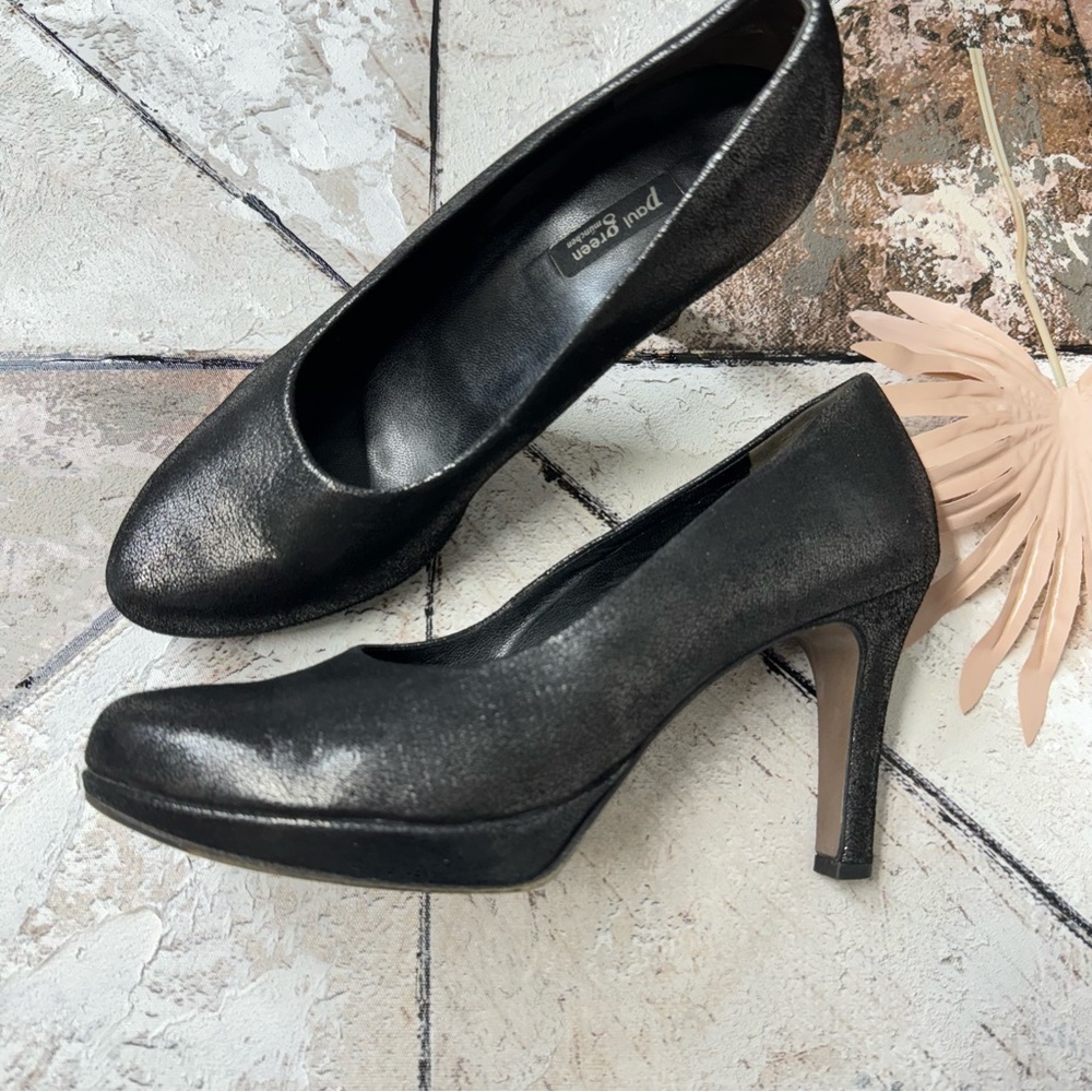 Paul Green Olisa Women's Black Leather Platform Heels Size 5.5 US 8.5